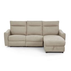 Canapé d'angle droit relax électrique HOROS 4 places tissu chenille beige