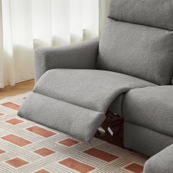 Canapé d'angle droit relax électrique HOROS 4 places tissu chenille gris clair