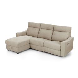 Canapé d'angle gauche relax électrique HOROS 4 places tissu chenille beige