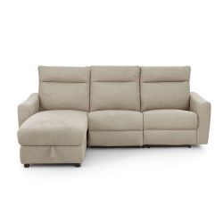 Canapé d'angle gauche relax électrique HOROS 4 places tissu chenille beige