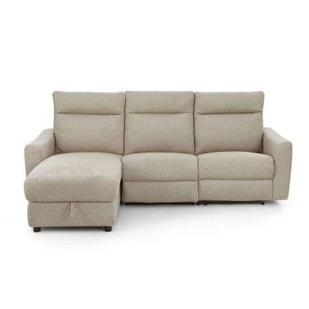 Canapé d'angle gauche relax électrique HOROS 4 places tissu chenille beige