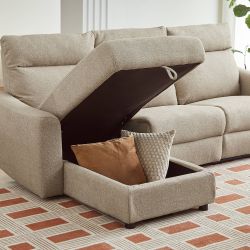 Canapé d'angle gauche relax électrique HOROS 4 places tissu chenille beige