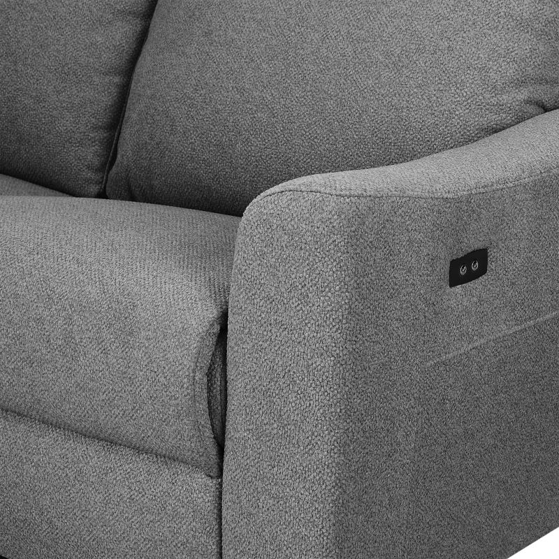 Canapé d'angle gauche relax électrique HOROS 4 places tissu chenille gris clair