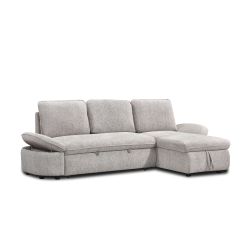 Canapé d'angle convertible et réversible LORMA 4 places tissu chenille tramé beige