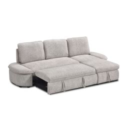 Canapé d'angle convertible et réversible LORMA 4 places tissu chenille tramé beige