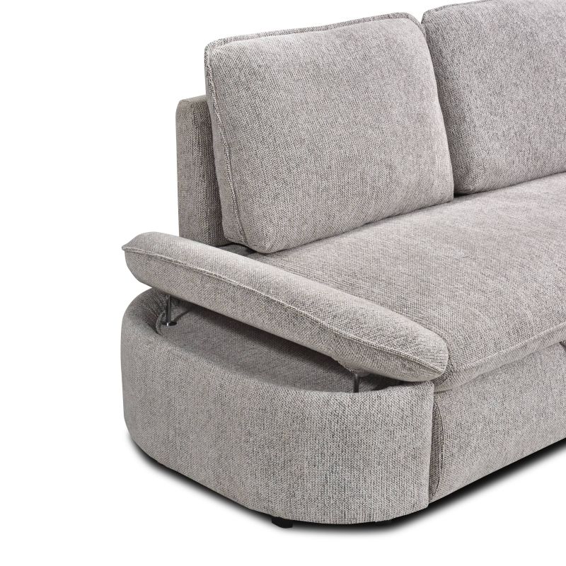 Canapé d'angle convertible et réversible LORMA 4 places tissu chenille tramé beige