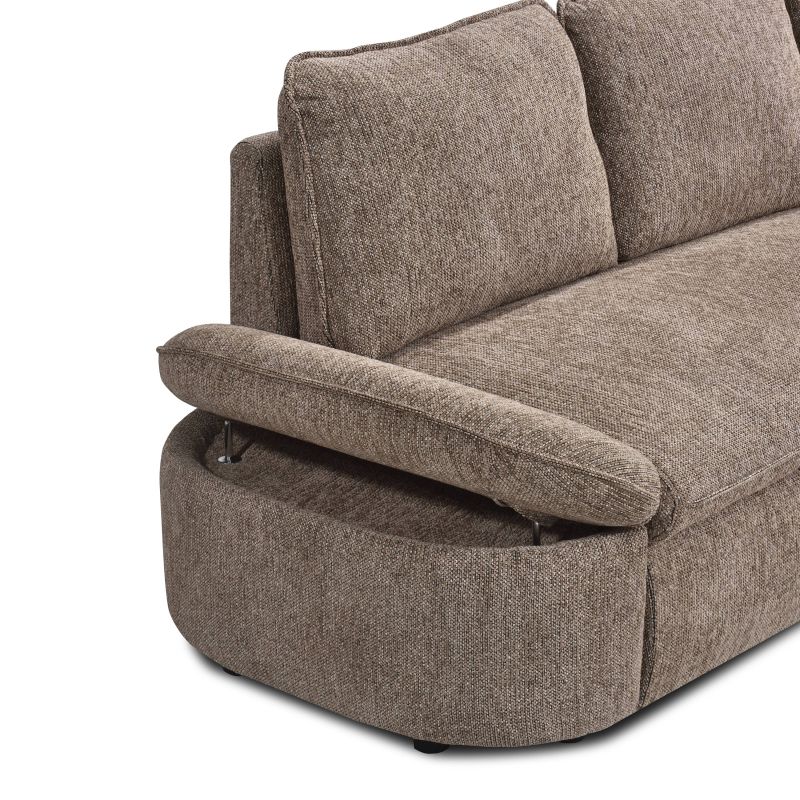 Canapé d'angle convertible et réversible LORMA 4 places tissu chenille tramé marron