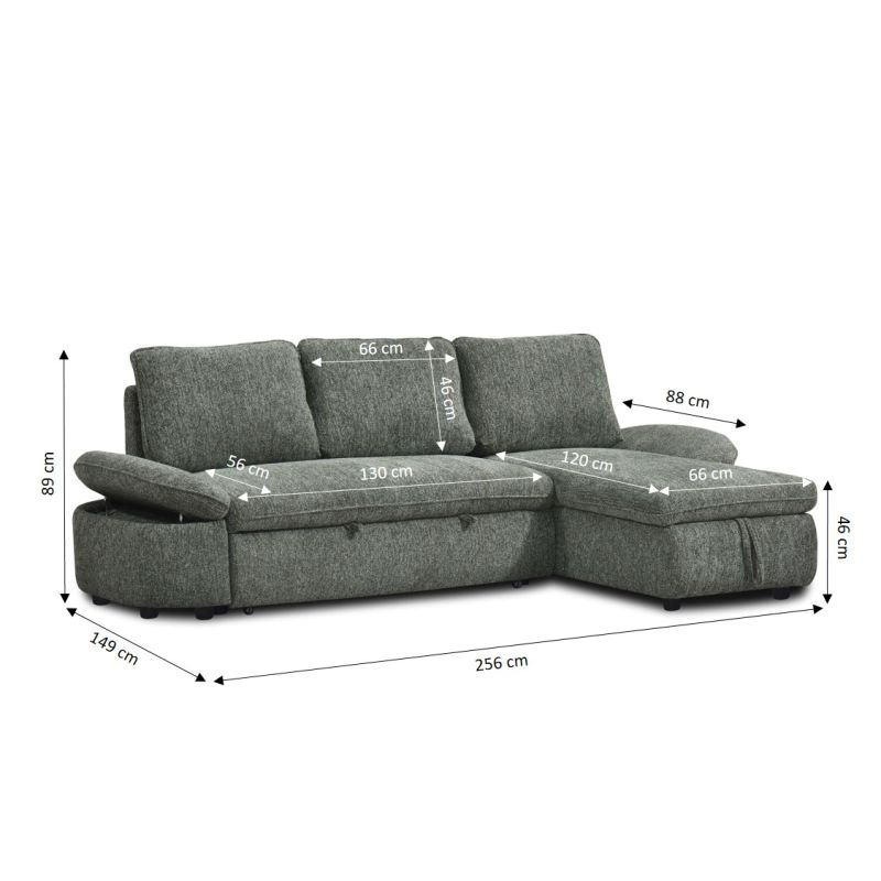 Canapé d'angle convertible et réversible LORMA 4 places tissu chenille tramé vert