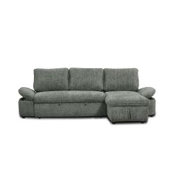 Canapé d'angle convertible et réversible LORMA 4 places tissu chenille tramé vert