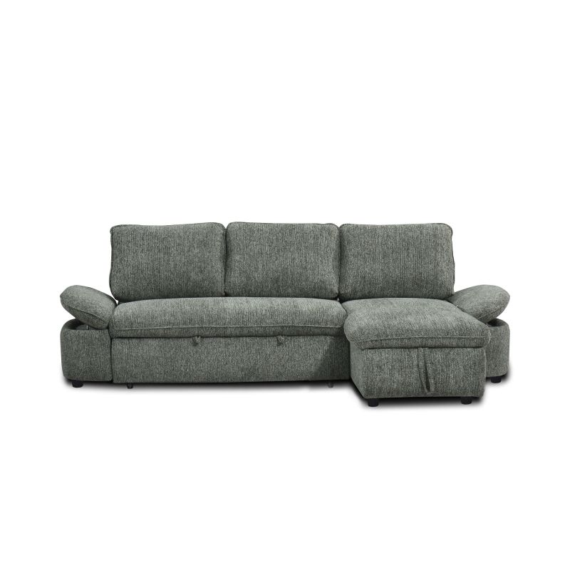 Canapé d'angle convertible et réversible LORMA 4 places tissu chenille tramé vert