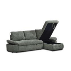 Canapé d'angle convertible et réversible LORMA 4 places tissu chenille tramé vert
