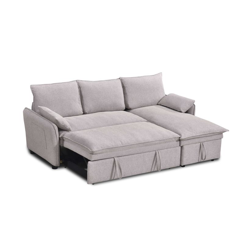 Canapé d'angle convertible et réversible SABEA 4 places tissu beige