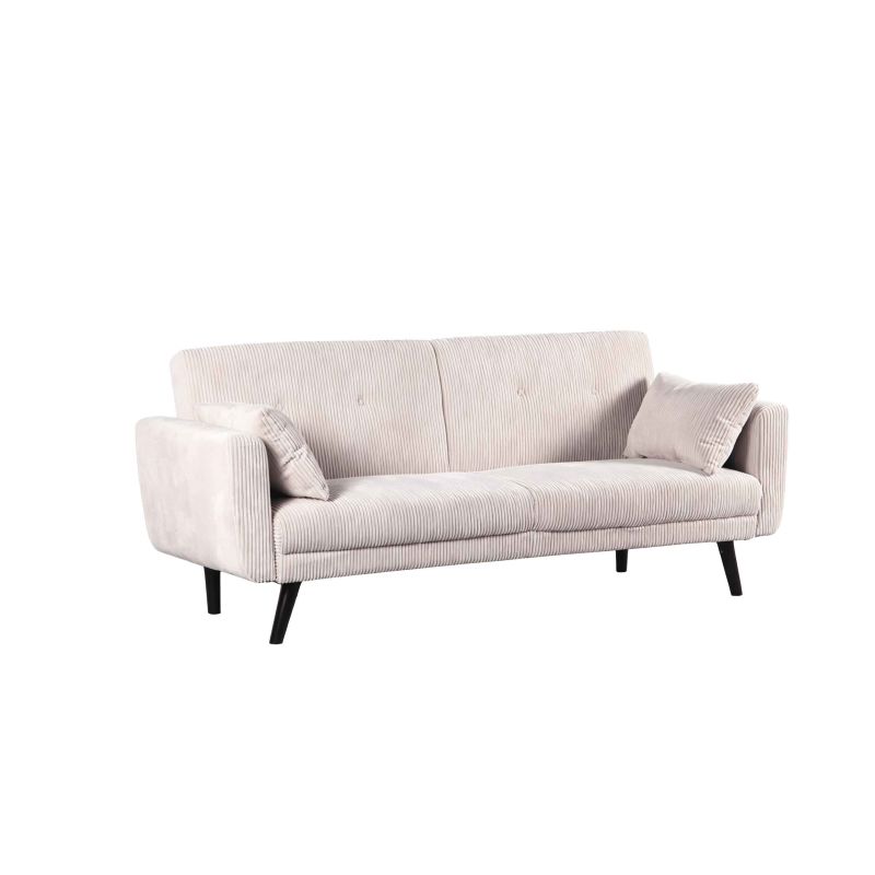 Canapé droit convertible CRENOA 3 places velours côtelé beige