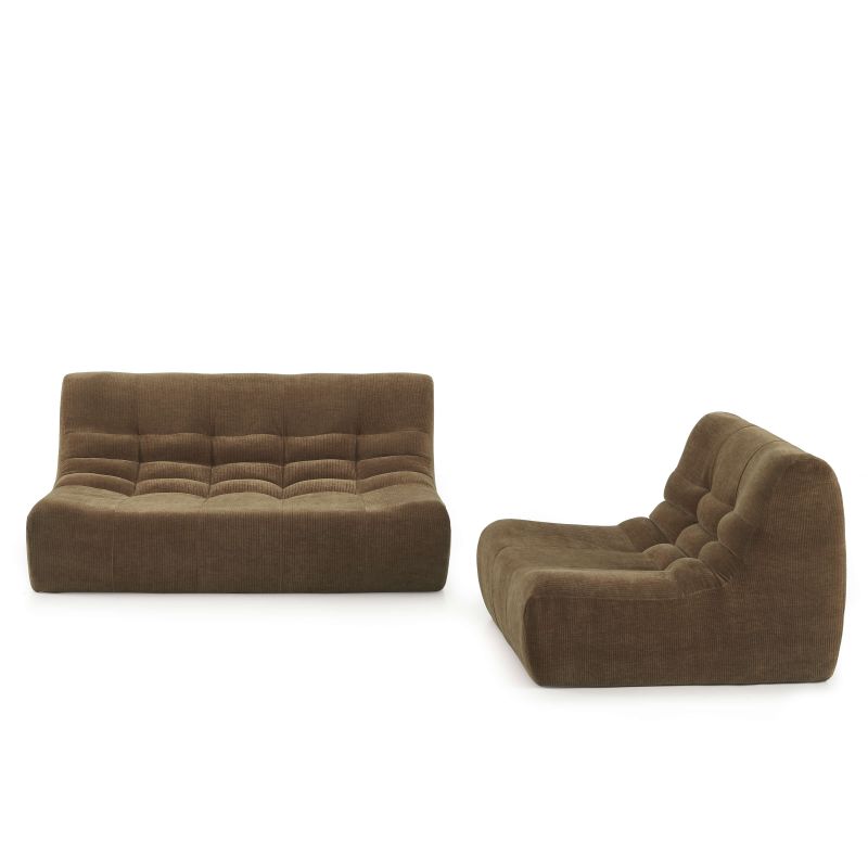 Ensemble banquette et chauffeuse JANIS modulable 3 places velours marron