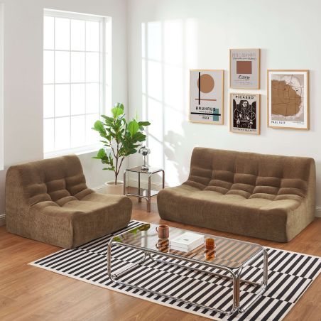 Ensemble banquette et chauffeuse JANIS modulable 3 places velours marron