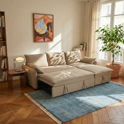 Canapé d'angle convertible et réversible SABEA 4 places tissu marron