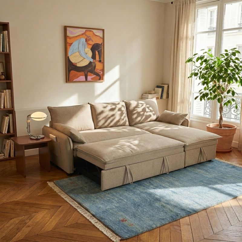 Canapé d'angle convertible et réversible SABEA 4 places tissu marron