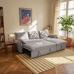 Canapé d'angle convertible et réversible SABEA 4 places tissu beige