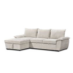 Canapé d'angle gauche convertible VINEA 4 places tissu chenille tramé beige