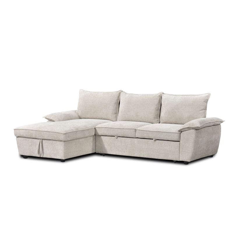 Canapé d'angle gauche convertible VINEA 4 places tissu chenille tramé beige