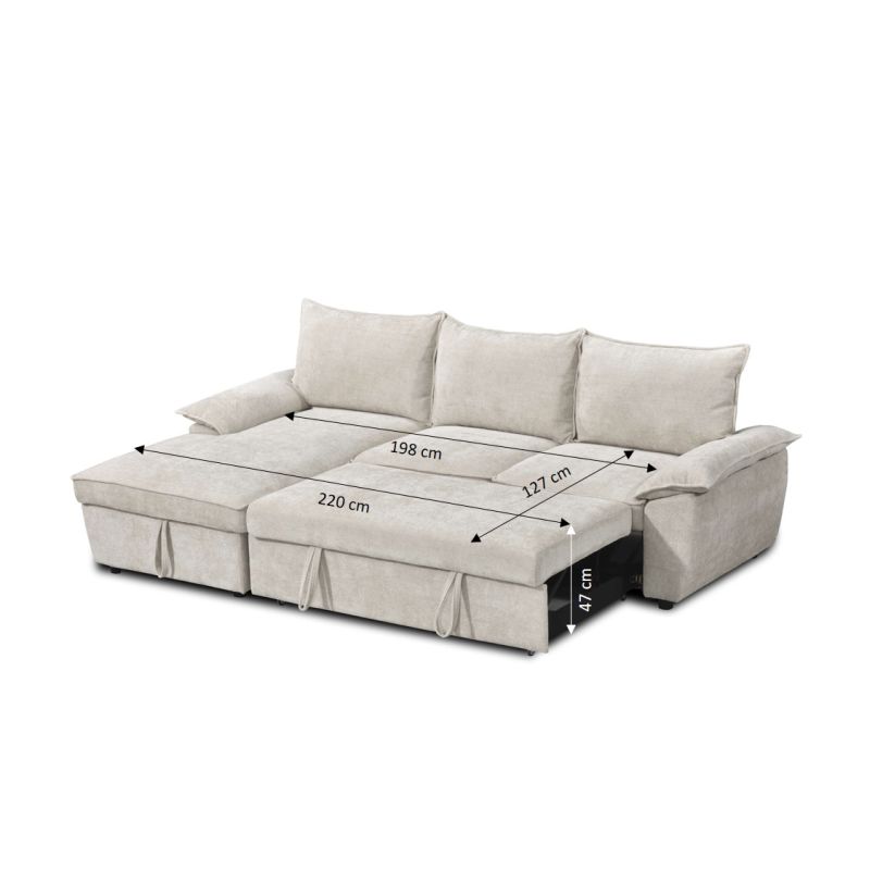 Canapé d'angle gauche convertible VINEA 4 places tissu chenille tramé beige