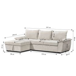 Canapé d'angle gauche convertible VINEA 4 places tissu chenille tramé beige