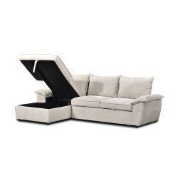 Canapé d'angle gauche convertible VINEA 4 places tissu chenille tramé beige