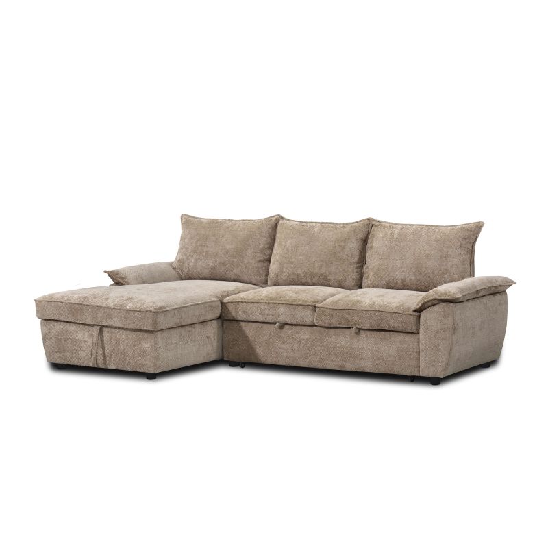 Canapé d'angle gauche convertible VINEA 4 places tissu chenille tramé taupe