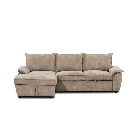 Canapé d'angle gauche convertible VINEA 4 places tissu chenille tramé taupe