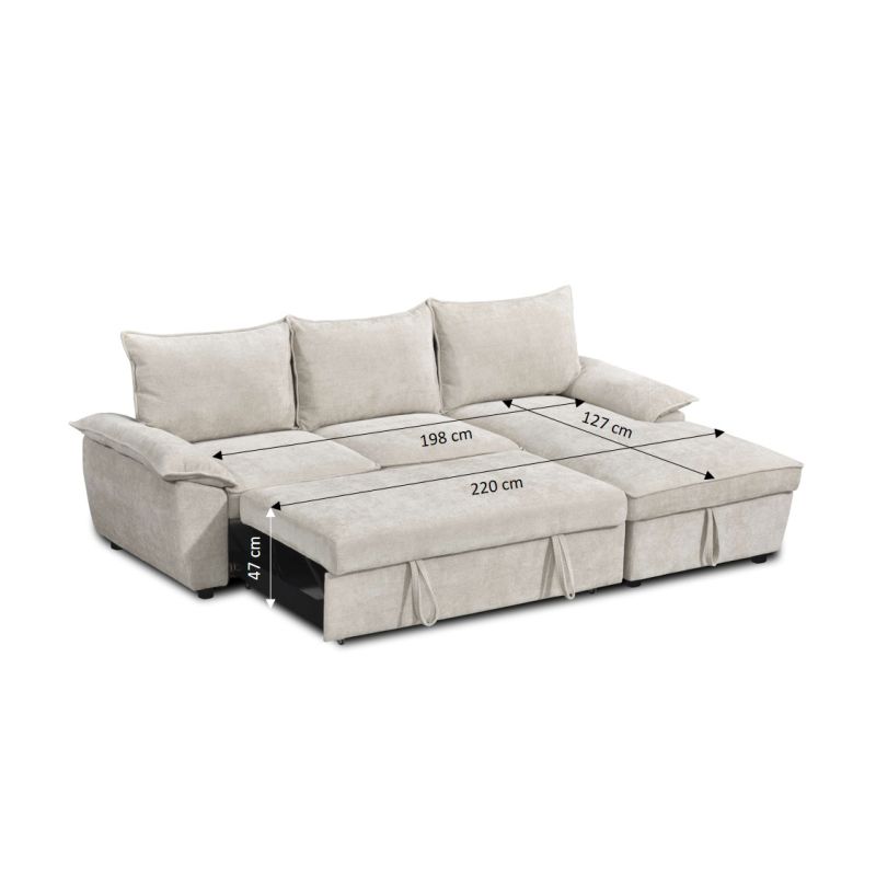 Canapé d'angle droit convertible VINEA 4 places tissu chenille tramé beige