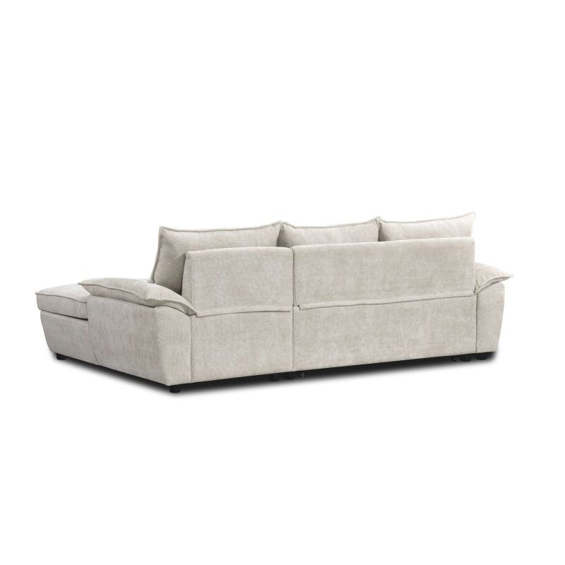 Canapé d'angle droit convertible VINEA 4 places tissu chenille tramé beige