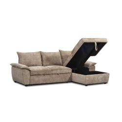 Canapé d'angle droit convertible VINEA 4 places tissu chenille tramé taupe