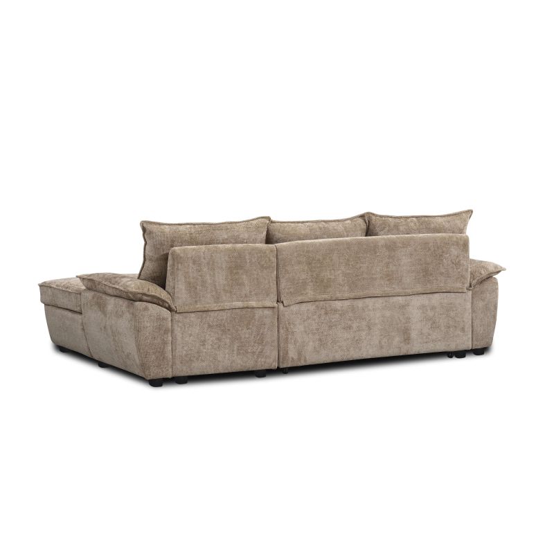 Canapé d'angle droit convertible VINEA 4 places tissu chenille tramé taupe