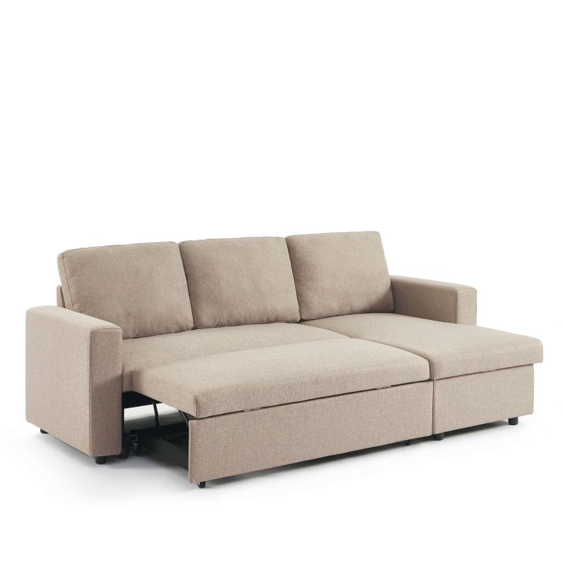 Canapé d'angle convertible et réversible SPENA 4 places tissu beige