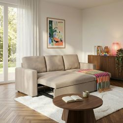 Canapé d'angle convertible et réversible SPENA 4 places tissu beige