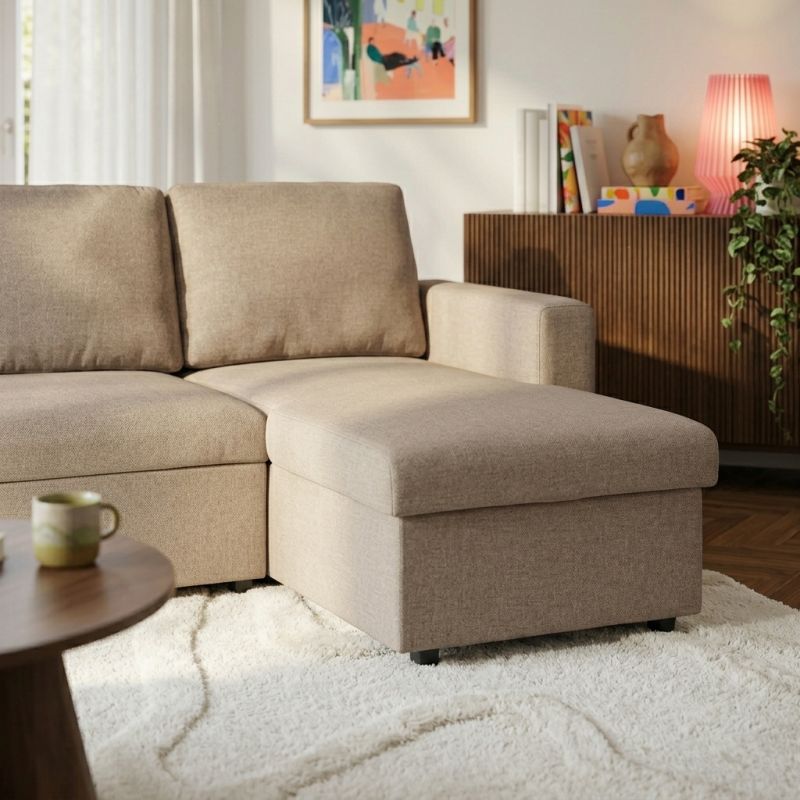 Canapé d'angle convertible et réversible SPENA 4 places tissu beige