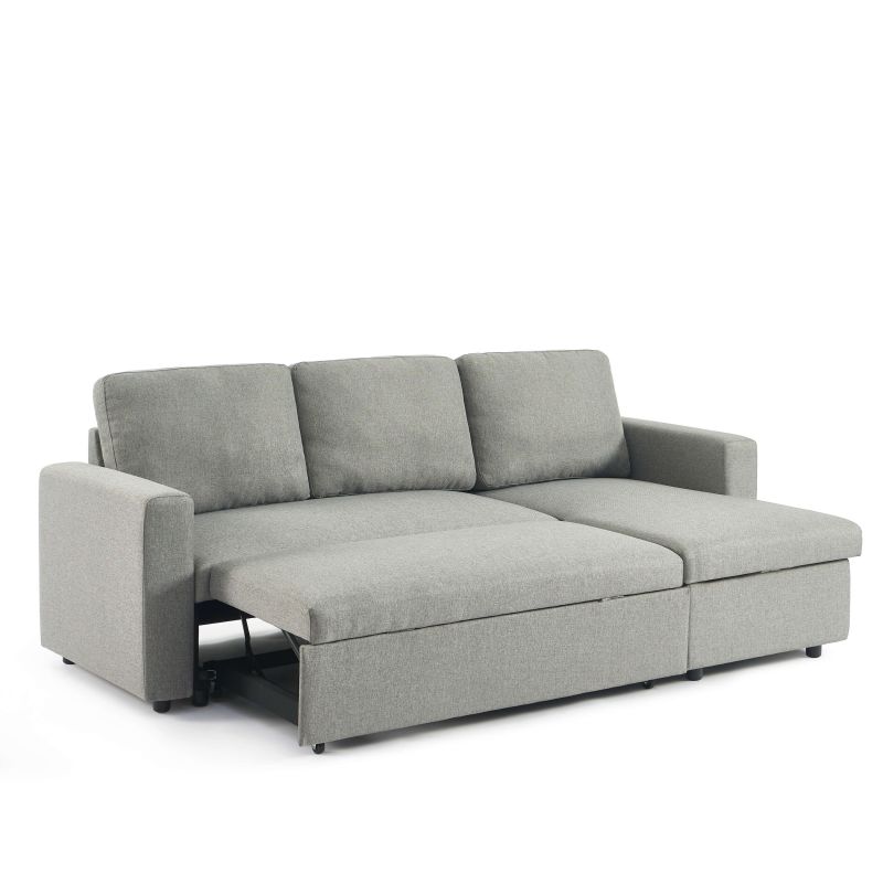 Canapé d'angle convertible et réversible SPENA 4 places tissu gris