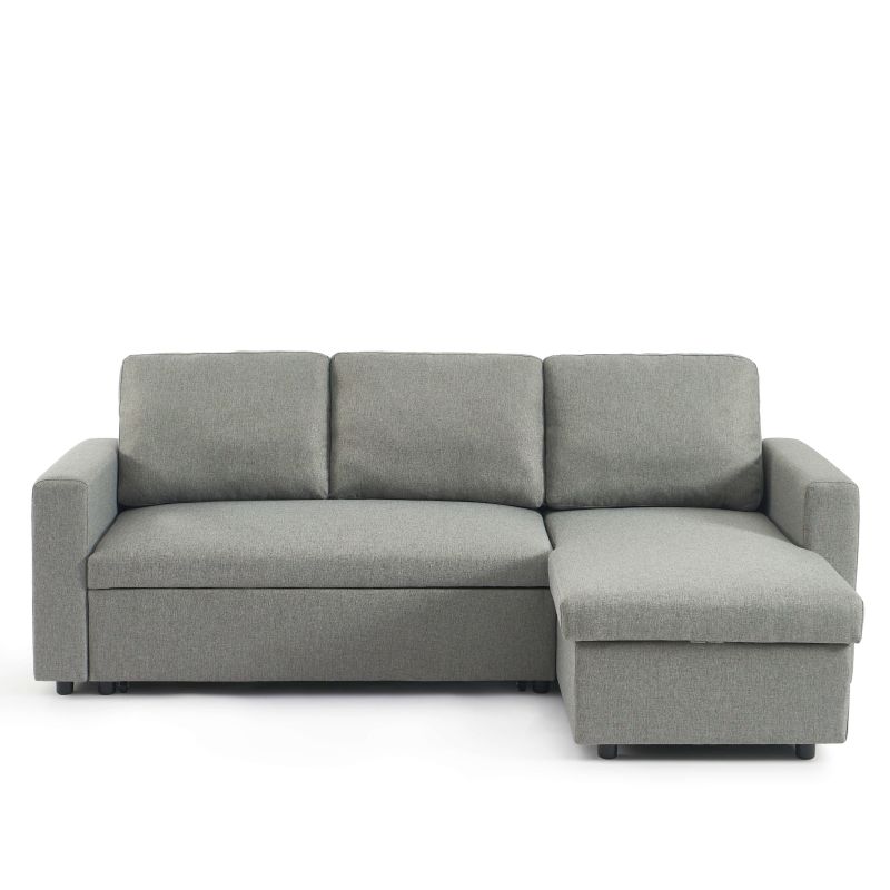 Canapé d'angle convertible et réversible SPENA 4 places tissu gris
