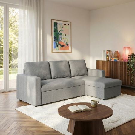 Canapé d'angle convertible et réversible SPENA 4 places tissu gris