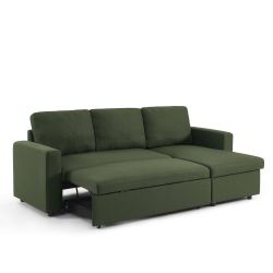 Canapé d'angle convertible et réversible SPENA 4 places tissu vert