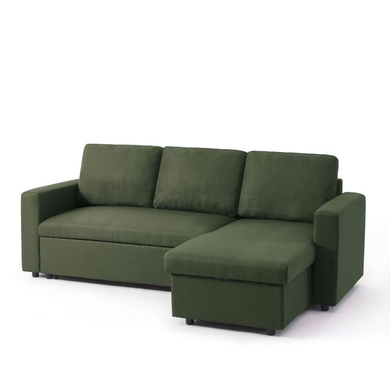 Canapé d'angle convertible et réversible SPENA 4 places tissu vert