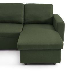 Canapé d'angle convertible et réversible SPENA 4 places tissu vert
