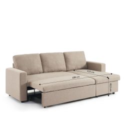 Canapé d'angle convertible et réversible SPENA 4 places tissu beige