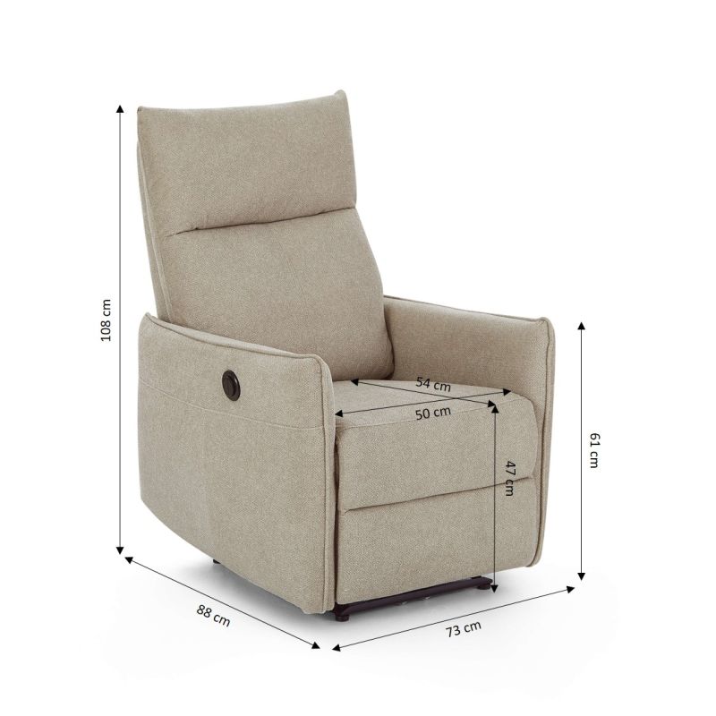 Fauteuil relax électrique MINOS 1 place tissu chenille beige
