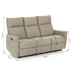 Canapé relax électrique MINOS 3 places tissu chenille beige