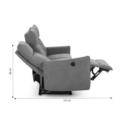 Canapé relax électrique MINOS 3 places tissu chenille gris