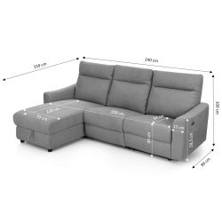 Canapé d'angle gauche relax électrique HOROS 4 places tissu chenille gris clair