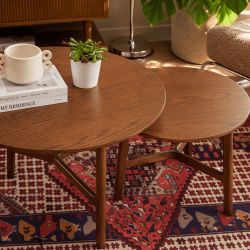 Table basse ronde DOLLY placage frêne couleur noyer 80cm
