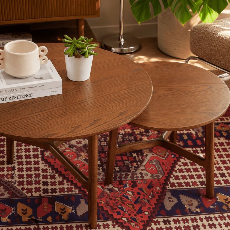 Table basse ronde DOLLY placage frêne couleur noyer 80cm