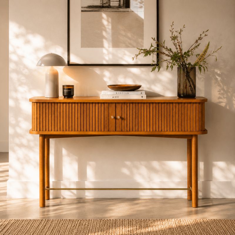 Console ERNEST frêne foncé portes tambour 110cm